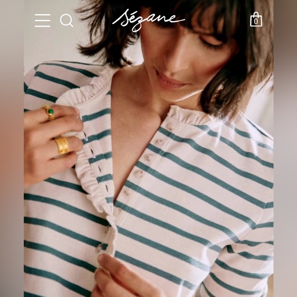 NWT - Ruffle-Collar Striped Henley - Size XXS - by J. Crew (Sezane Copycat) - Picture 2 of 7